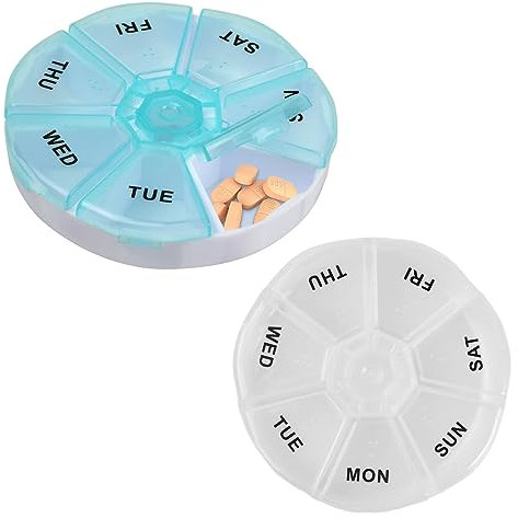 2 Pcs Portapillole da Viaggio Portatile, Pillole Organizzatore Giornaliero Settimanale a 7 Scomparti Tascabile, Portapastiglie Organizer Medicinali 7 Giorni, Porta Pastiglie per Vitamine Integratori