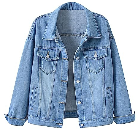 Rifuli # Chaqueta vaquera para mujer, talla grande, corta, holgada, vaquera, estilo camionero