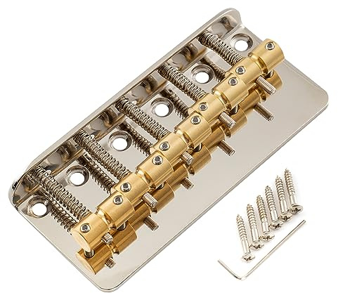 Musiclily Pro BB008 18mm Classic Standard 5-String Bass Bridge, Nickel | Top-loading, with Brass Saddle Steel Plate