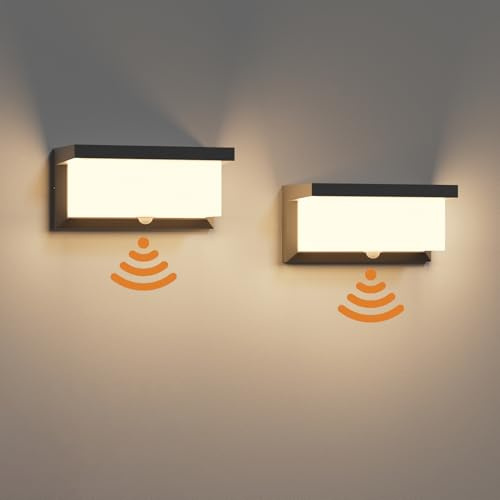 Klighten 2 Stück LED Außenwandleuchte mit Bewegungsmelder, 3000K Warmweiß Wandleuchte, IP65 Wasserdichte Wandleuchten, 24W Aluminium Wandlampen, geeignet für den Innen & Außen, Grey