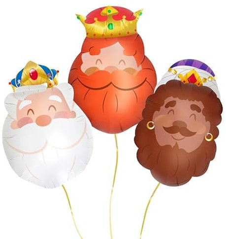 OH YEAH - Set 3 Globos Navideños Foil Reyes Magos Metalizado - 50 x 40 cm - Apto Helio - Globo fiesta - Decoración Navidad - Reyes Magos - DISEÑO ÚNICO