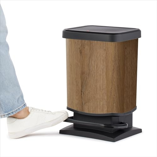 Rotho Paso Mülleimer Küche 20 L Tretmülleimer mit Soft-Close Holz-Dekor | Mülleimer mit Deckel, geruchsdichter Deckel mit Soft-Close, Gummifüße, Kunststoff, Holz-Dekor, 20 L Fassungsvermögen
