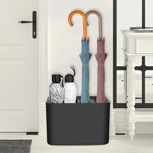 Umbrella Rack 10 Slots Umbrella Stand with Removable Drip Tray Anti-Slip Base Umbrella Holder Space Saving Long/Short Umbrella Storage Organizer for Home Office Hallway(black)
