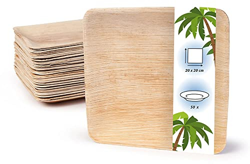 onlyleaf Palmware Hochwertiges Palmblattgeschirr I 50 Stück Palmblatt Teller rechteckig 18 x 18 cm I Bio Einweggeschirr biologisch abbaubar Partygeschirr Einmalgeschirr Wegwerfgeschirr