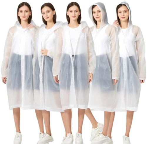 RUISHYY Rain Ponchos for Adults, Reusable EVA Rain Coats Waterproof Hooded Rain Jackets Rainwear for Women Men, Pack of 5