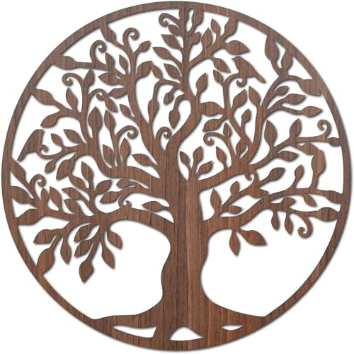 SENTOP HDF0206 Arbre de vie Image sculptée sur le mur en bois pour l'intérieur (noyer, 40 cm)