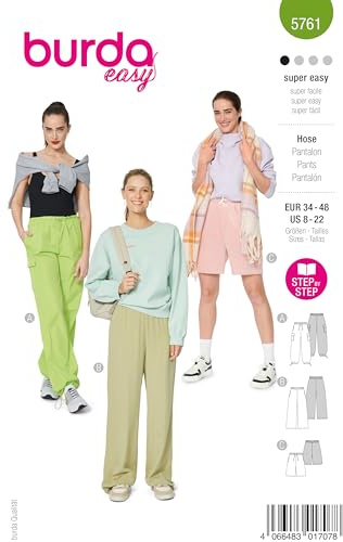 burda style Schnittmuster Damen #5761 Cargohose in 2 Längen Gr. 32-48 Nählevel 1 (super easy) mit Step-by-Step Nähanleitung