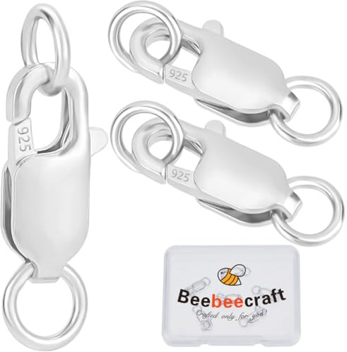 Beebeecraft 1 Box 6 Stück Schmuck Karabinerverschlüsse Rhodium Platin 925 Sterling Silber Karabinerverschluss Mit Biegering Für Die Schmuckherstellung Zubehör (12x5.5mm)