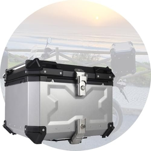 Fahrrad Top Case Heckbox Gepäck Gepäckträger Koffer 65L Topcase Für Roller Wasserdicht Top Case Mit Sicherheitsschloss Für Helmgepäck Motorradkoffer(Silver)