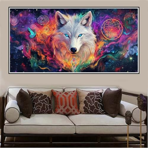 Malen Nach Zahlen Groß XXL 120x60cm Wolf Malen Nach Zahlen Erwachsene Traumfänger, Malen Nach Zahlen Erwachsene Leinwand AnfäNger, Acrylfarbe Ölgemälde Set, Bastelset Frauen für Home Decor -674