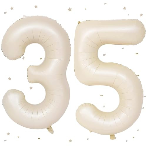 Ballons 35 Beige,101cm Foil Ballons Chiffre 35 Crème, Grands Ballon Numéro 35,Décoration 35 ans pour Femme Homme Anniversaires Fête Deco