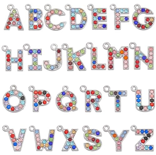 SUNNYCLUE 1 Scatola da 52 Pezzi 26 Stili con Lettere in Strass Ciondolo con Lettera di Diamante Ciondolo in Lega Colorata Glitterata con Iniziale AZ Ciondoli per Gioielli Forniture per La Creazi