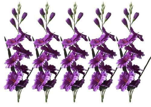 jileijar 5 Pcs Silk Artificial Orchid Flowers Sword Orchid Simulation flowerong Plants for Home Office Flowers Artificial