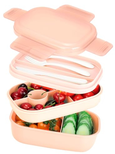 VINATO Lunch Box 1900ml Boite Repas Adulte & Enfant, Bento Box 3 Étages Avec Couverts, Compartimentée et Hermétique, Idéale pour Bureau, École ou Voyage, Sans BPA, Rose