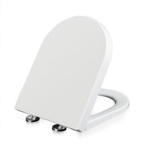 Soft Close D Shaped Toilet Seat with Adjustable Hinges Easy to Clean and Assemble Universal Fit White Toilet Seat