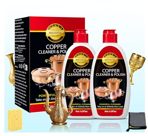 Meuvcol Kupfer & Messing Politur Und Reiniger – 500 ml Sanfte Kupferpolitur Für Töpfe, Pfannen, Spülen, Becher & Antiquitäten – Entfernt Anlauf & Flecken, Stellt Glanz Wieder Her – Kratzfrei Copper
