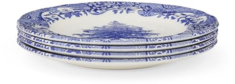 Spode x Blue Italian Christmas Tree 4-Piece Plate Set (20cm) – Festive Blue & White Earthenware Side Plates for Holiday Dining, Desserts and Seasonal Entertaining