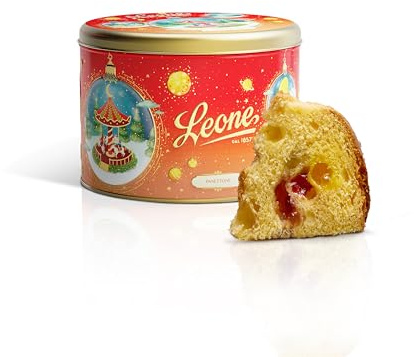 Leone dal 1857 - Panettone Leone con Gelatine di Frutta - Latta - Dolce Natalizio Artigianale 750g - Dolci Scrigni Incantati - Idee Regalo Natale