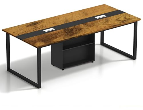Large Office Conference Table – Rectangular Boardroom Table for 6–20 People, Solid Wood Eco Board, Cable Management & Storage Shelf, Adjustable Foot Pads, Easy Assembly (Chairs Not Included)
