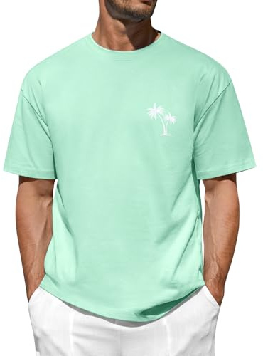 Voqeen Hombre Camisetas Manga Corta Oversize Verano Camisas de Algodon Cuello Redondo Casual Basicas Camiseta Ligero Suave