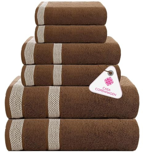 Casa Copenhagen, 6teiliges Designer Handtuch Geschenkset aus 100% ägyptischer Baumwolle –Braun, 600 g/m² (2Badetücher, 2Handtücher, 2Waschhandschuhe) Geschenkbox für Damen & Herren