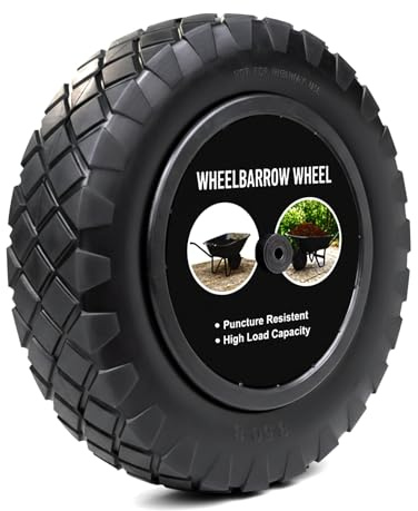 Crystals 14 Wheelbarrow Wheel Puncture Proof 3.50-4.00/8 Heavy Duty Solid PU Rubber Tyre Replacement with Plastic Rim for Wheelbarrows, Garden Trolley, Truck - Black