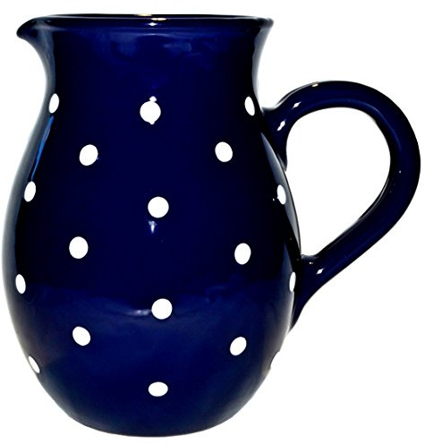 Pichet en céramique bleu foncé avec pois blancs peints à la main Taille L 1,2 l