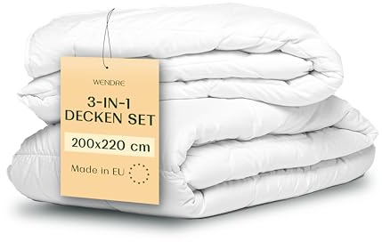 WENDRE 4 Jahreszeiten Bettdecke 200x220 – 2-teiliges Set, 150 + 250 GSM | 3-in-1 mit Druckknöpfen kombinierbar, Mikrofaser, allergikergeeignet, OEKO-TEX, waschbar, Made in EU