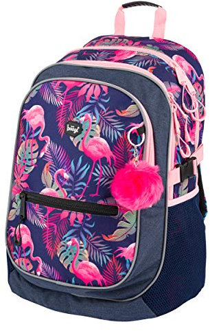 Baagl Schulrucksack für Mädchen, Kinderrucksack mit ergonomisch geformter Rücken, Brustgurt und reflektierende Elemente (Flamingo)