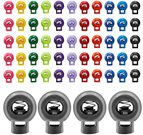 CZ Store Snörklämma Sats ✮LIVSTIDSGARANTI✮ Rund Form, Rostfri Fjäder, Slitstark Plast -Justerbar Knäppning för Kläder, Skor, Shorts, Ryggsäck, Dragsko, Tält, Campingutrustning 55 stycken