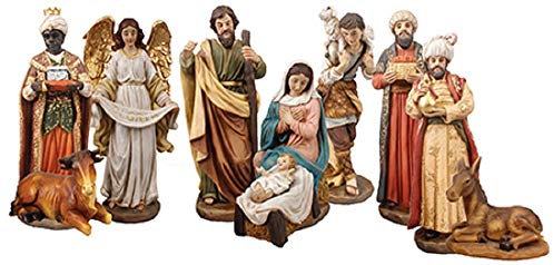 The Healing Corner Christmas Nativity Set Traditional Xmas Scene 10 figures 6 Multicolour Christmas Ornament