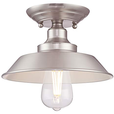 Éclairage Westinghouse 63700 Luminaire de plafond d'intérieur à une lampe Iron Hill à montage semi-encastré de 22 cm, finition en nickel brossé