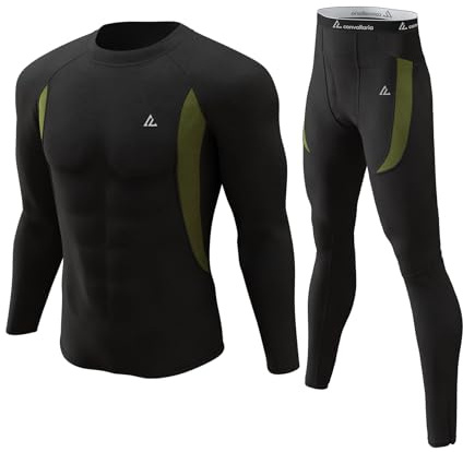 Long Underwear Mens, Thermal Underwear Set Winter Hunting Gear Sport Long Johns for Men Base Layer Top and Bottom Midweight Black S