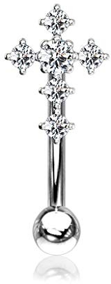 eeddoo Augenbrauenpiercing Piercing-Banane aus Edelstahl mit Kreuz Applikation und Kristallen