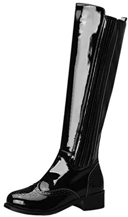 Birdsight Mode Botte Mi-Mollet Femme Boots Longue Genou Talon Plat Bloc Carrés Vernis Chaussures Zip Chaud Winter Eclair Bootie Knee High Élégant(Noir,37)