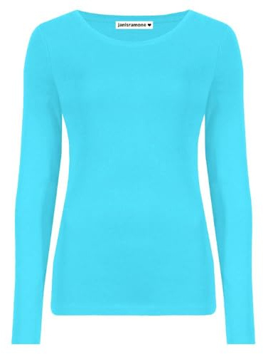 janisramone Womens Ladies Round Neck Long Sleeve T-Shirt Stretchy Plain Fitted Basic Jersey Casual Tee Top