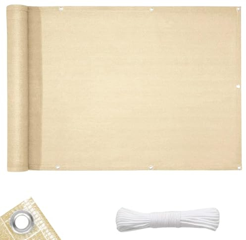Floordirekt Brise-vue pour balcon sans perçage - Résistant aux intempéries - Avec cordon de fixation - Bâche de balcon robuste - 90 x 500 cm - Beige crème