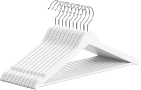 OGIVO Kleiderbügel Holz – 10er Set Holzbügel Bügel aus Holz für Ihre Garderobe – 360° drehbarer Haken – Einkerbungen an den Schultern – Hangers Clothes (Weiß) | Einkerbungen an den Schultern, Hangers Clothes, 360° drehbarer Haken