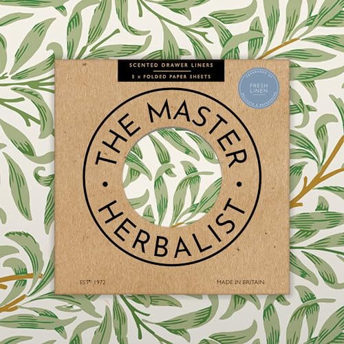 The Master Herbalist Fragrant FRESH LINEN Scented Drawer Liners in a WILLIAM MORRIS Design (FOLDED) | Pack of 5 Sheets | Contains Essential Oils | Made in the UK