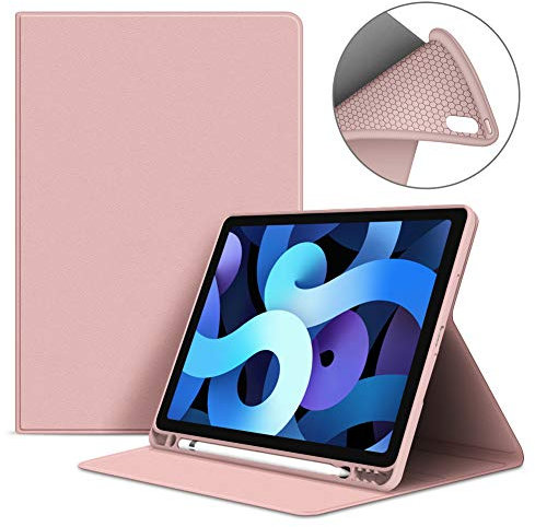 VAGHVEO Coque pour iPad Air 11 Pouces (M3 2025/M2 2024), iPad Air 5ème/4e Génération 2022/2020 10,9 Étui à Rabat Style Livre Housse Smart Case Cover Arrière TPU Souple avec Porte Pencil, Rose
