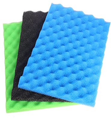 INGVIEE Garten Fisch Teich Filterschwamm Set 17 x 11 (1x Schwarz Grob, 1x Blau Mittel, 1x Grün Fein)