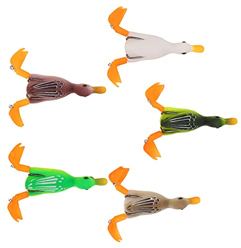 5 Stück Entenköder für Bassfischen, 3,5 Zoll 3D Gummiente mit Angelhaken, Simulieren von Entenform Angelgerät-Kits Angelgeschenke für Männer