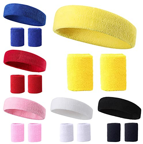 18 Pezzi Fascia Capelli Sport Fascia Tergisudore Polsino Tennis Set Cotone Elasticità Antisdrucciolo Traspiranti Umidità Wicking Uomo Donna Fascia Sportiva Capelli