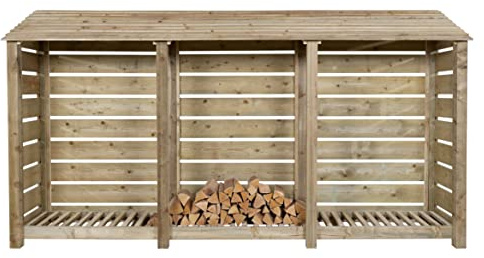 Arbor Garden Solutions wooden log store, slatted firewood storage (W-335cm, H-180cm, D-88cm), natural finish (Without kindling shelf)