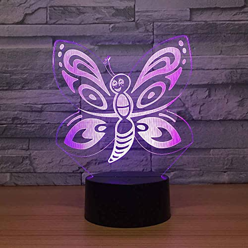 YRTMHU Veilleuse Led papillon animal abstrait, Lampe Illusion 3D, Lampe de Nuit pour Adulte Enfant, Lampe de Bureau USB pour Salon Chambre Décor, 16 Couleurs Changeantes avec Télécommande