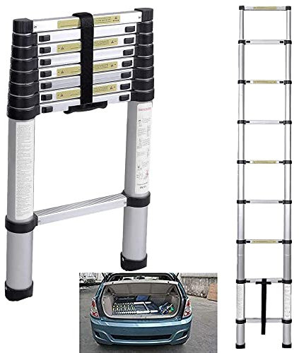 Scala Telescopica 2.6M Scale Pieghevoli Multiuso in Alluminio Scala a Soppalco Portatile con 9 Gradini Scaletta Pieghevole per uso Domestico max Carica 150 kg/330 libbre