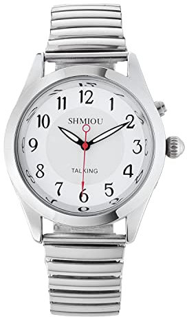 SHMIOU Orologio Parlante Italiano Dorato per Anziani Non Vedenti Ipovedenti, Malati di Alzheimer Forte Chiaro Audio annuncio della data dell'ora Con Cinturino Metallo XM-IT-220402