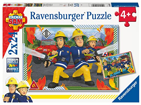 Ravensburger Puzzle Feuerwehrmann Sam und Sein Team - 2x24 Teile | 2x24 Teile Feuerwehrmann Sam Puzzle, Kinderpuzzle ab 4 Jahre, Ravensburger Qualität