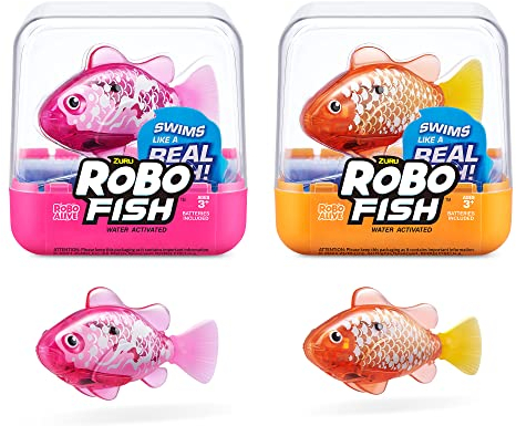 ROBO ALIVE Robo Fish Series 3 Roboter-Schwimmfisch, 2er Pack, rosa und lila, schwimmt in mehrere Richtungen, batteriebetrieben, Spielzeugfisch, Poolspielzeug (2er Pack, rosa und lila)