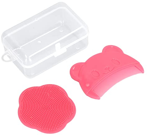 Baby Kopfhautbürste Set, Weiches Silikon, für Neugeborene, mit Kamm und Aufbewahrungsbox, Rot